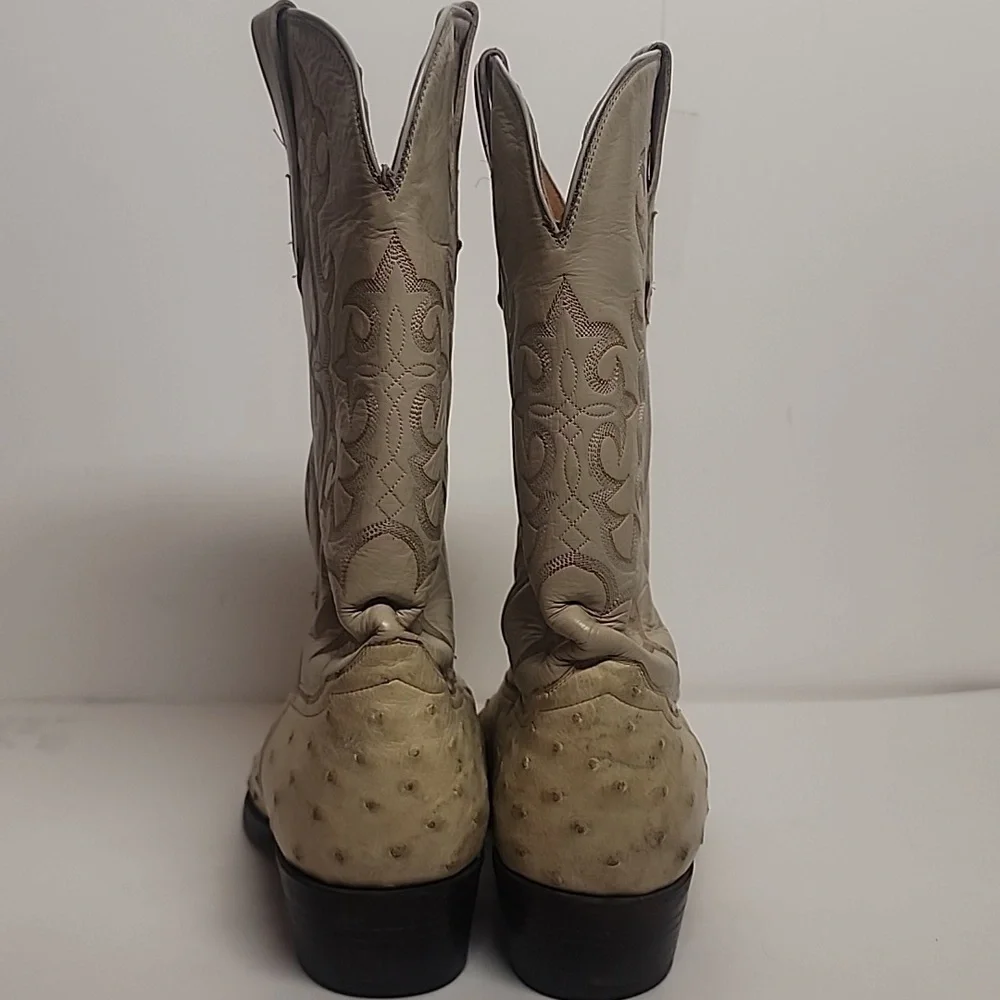 Diego Vintage Made In USA Beige Ostrich Leather Rare Find Western Cowboy Boots